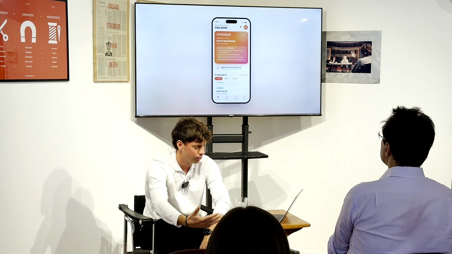 Matteo presenting the Oriri app prototype at Milano Digital Week 2026